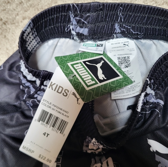 Kids Puma Black Athletic Shorts with Logo Print - Size 4T - Picture 3 of 3